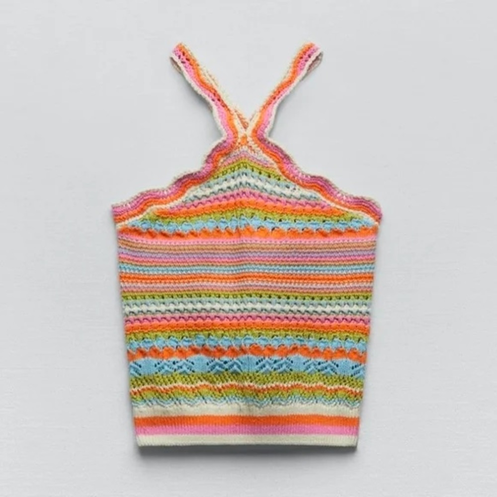 Zara halter knit crochet top — L